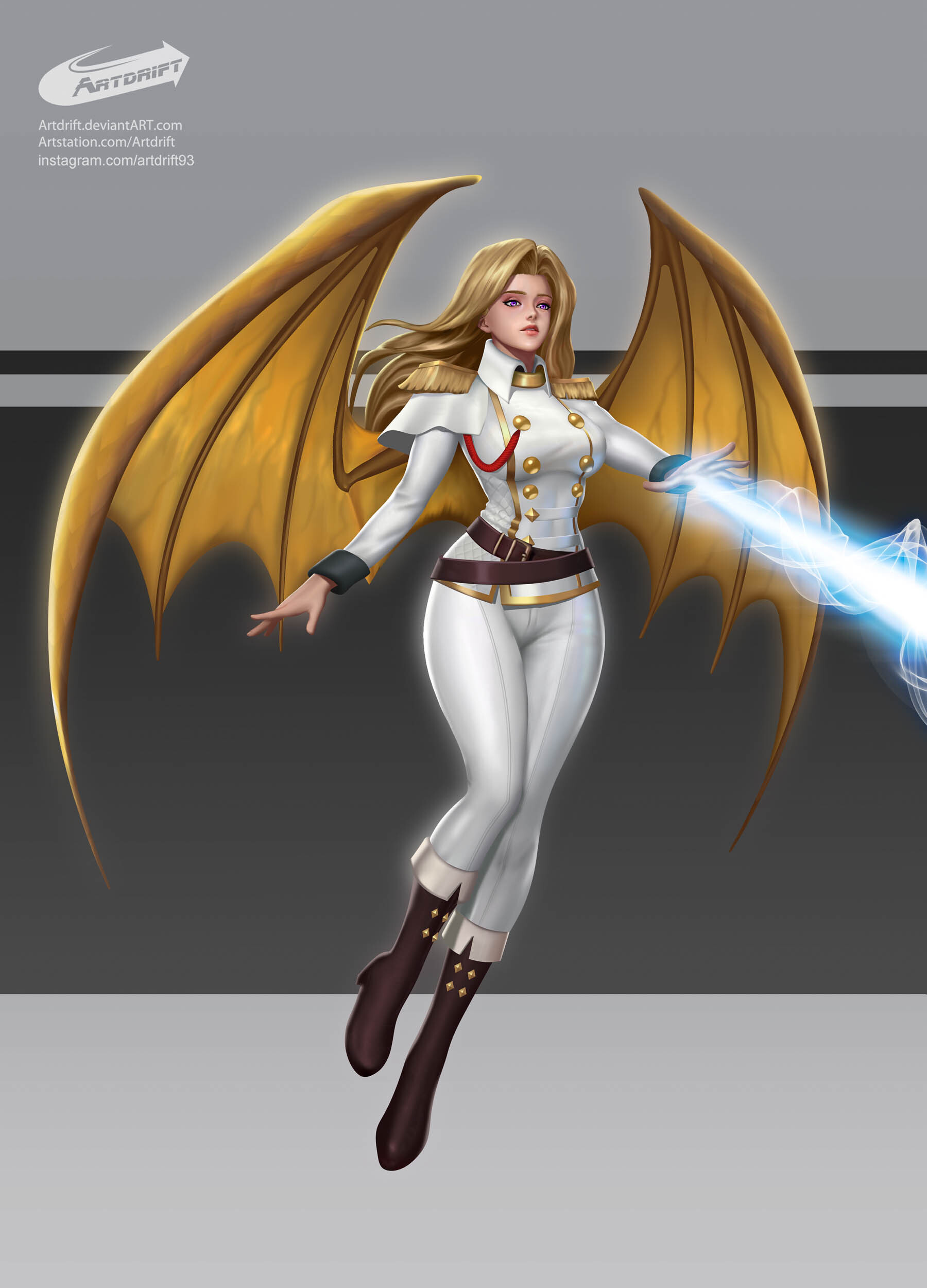 ArtStation Hana Carlsen, gold draconic sorcerer DnD Commission