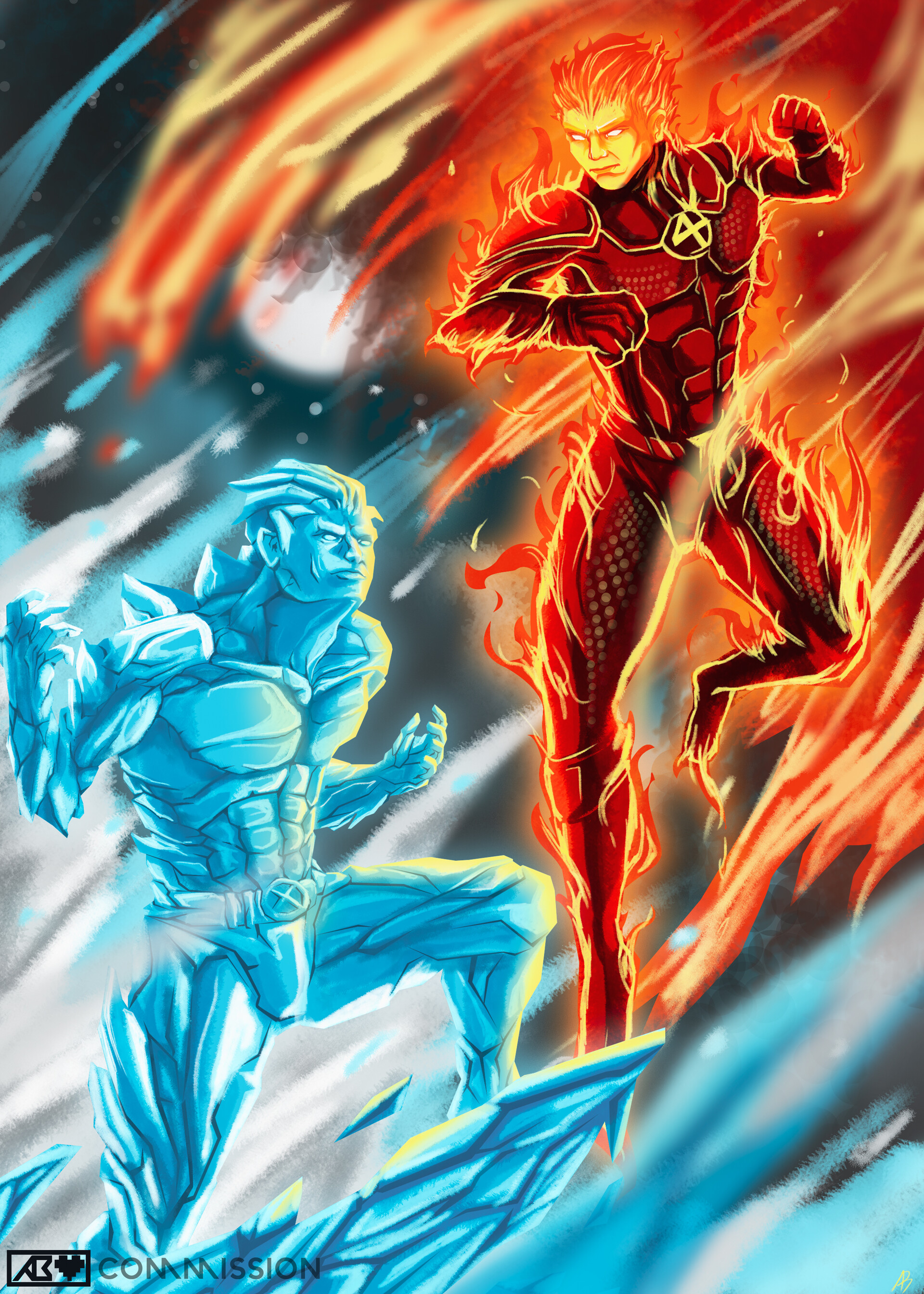Artstation Marvel Fan Art Human Torch Vs Ice Man