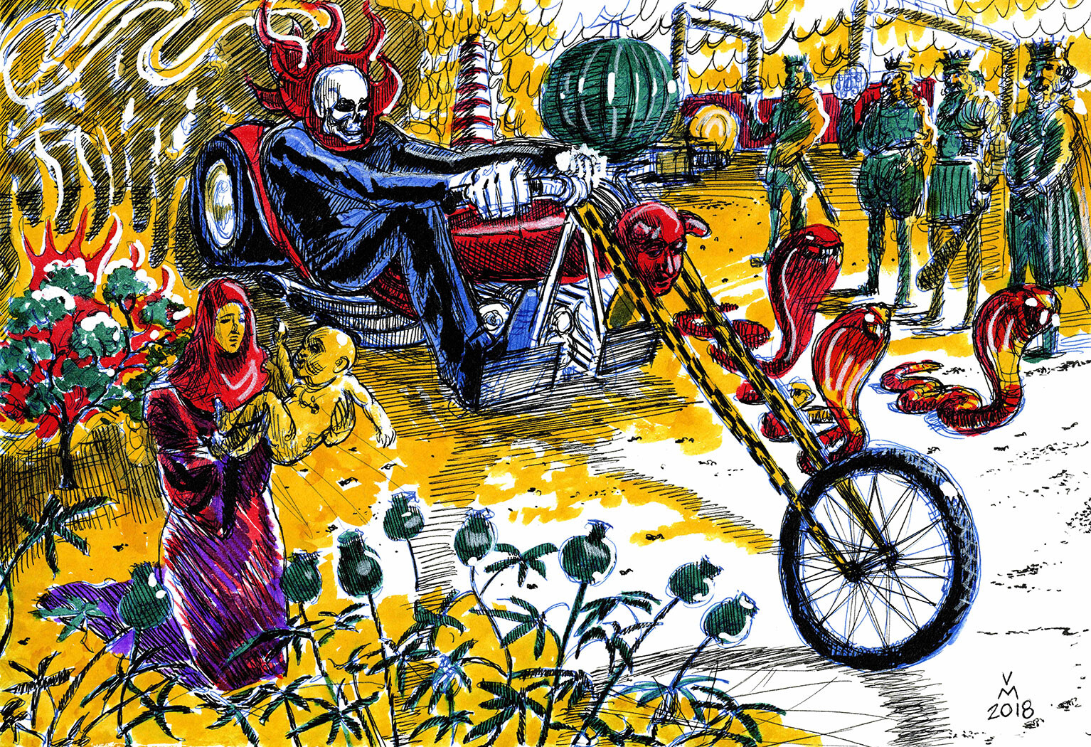 GHOST RIDER #1, 7X10 Inches, pen and ink on archival paper, 2018.