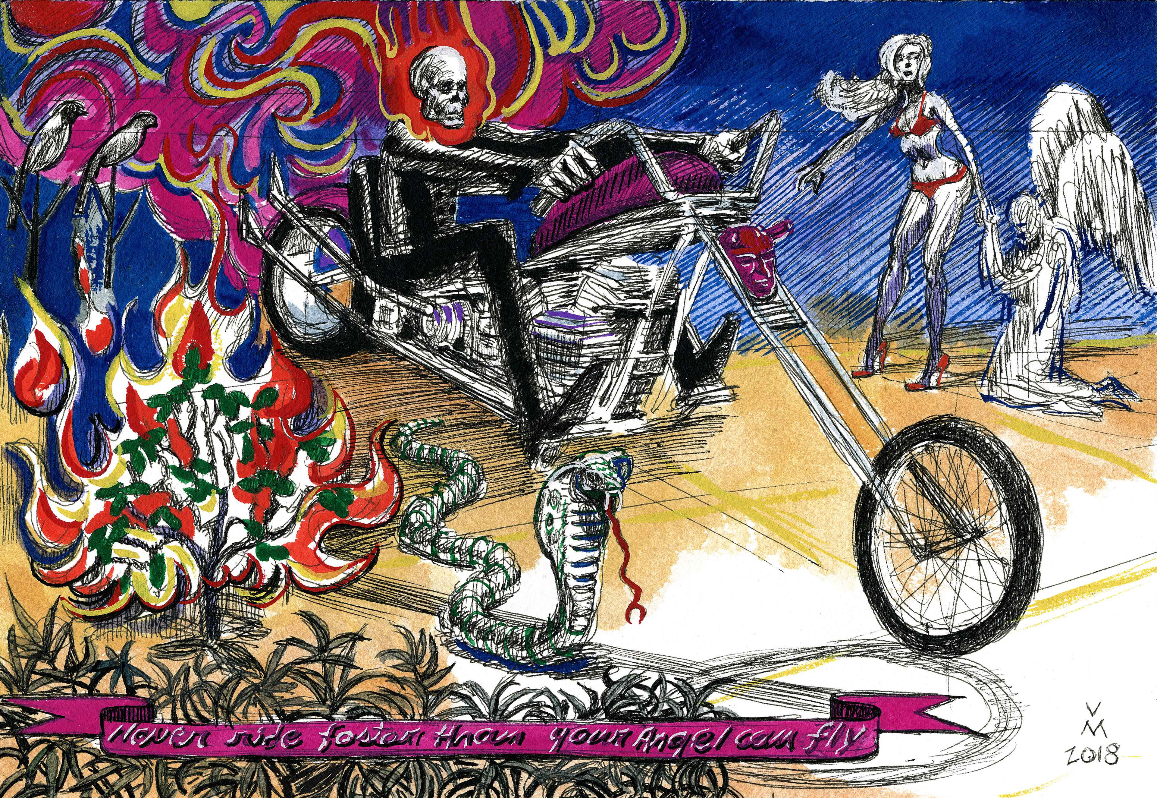 GHOST RIDER #2, 7X10 Inches, pen and ink on archival paper, 2018.