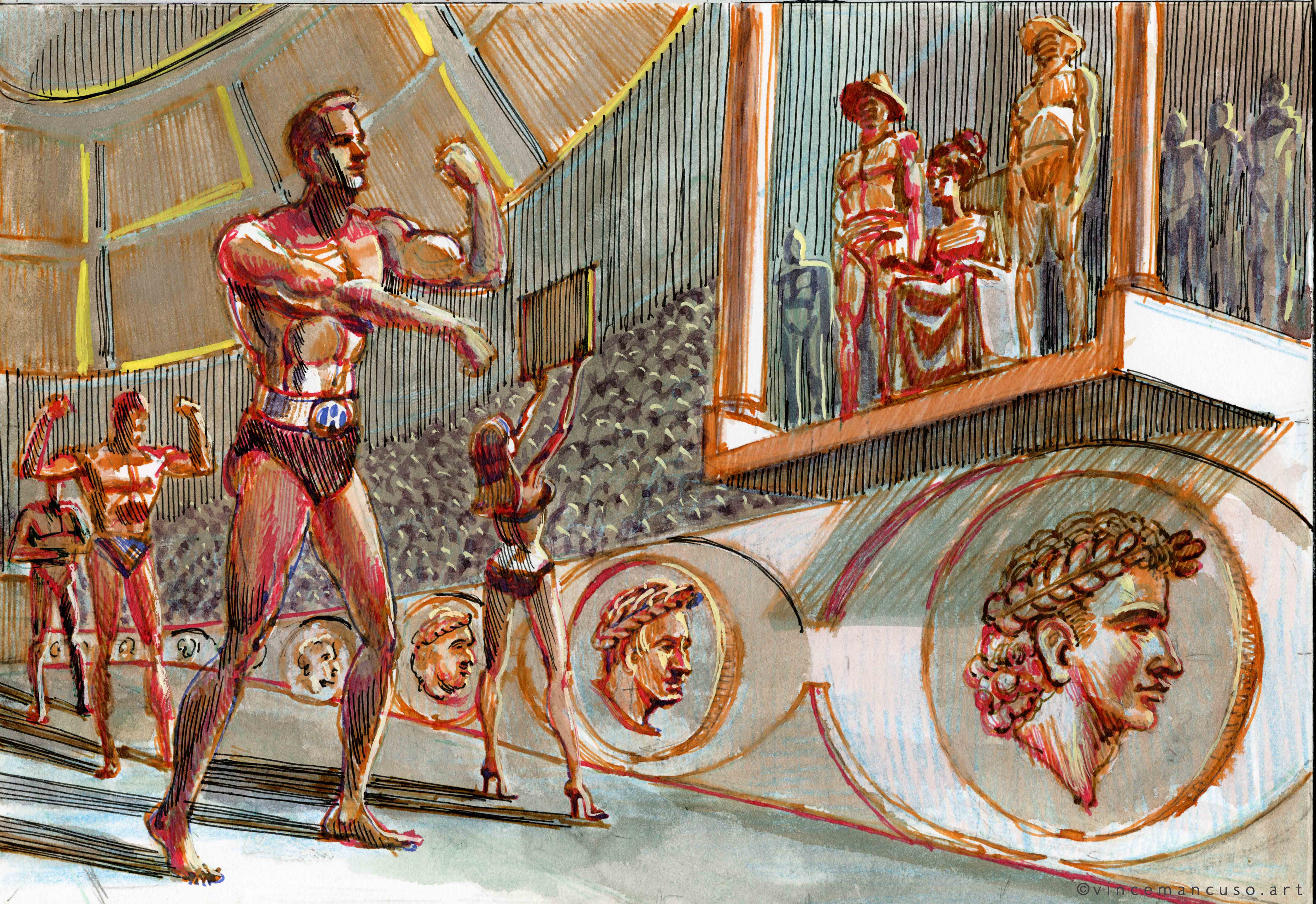 THE SHOW, 7X10 Inches, pen and ink and watercolour on archival paper, 2021.
