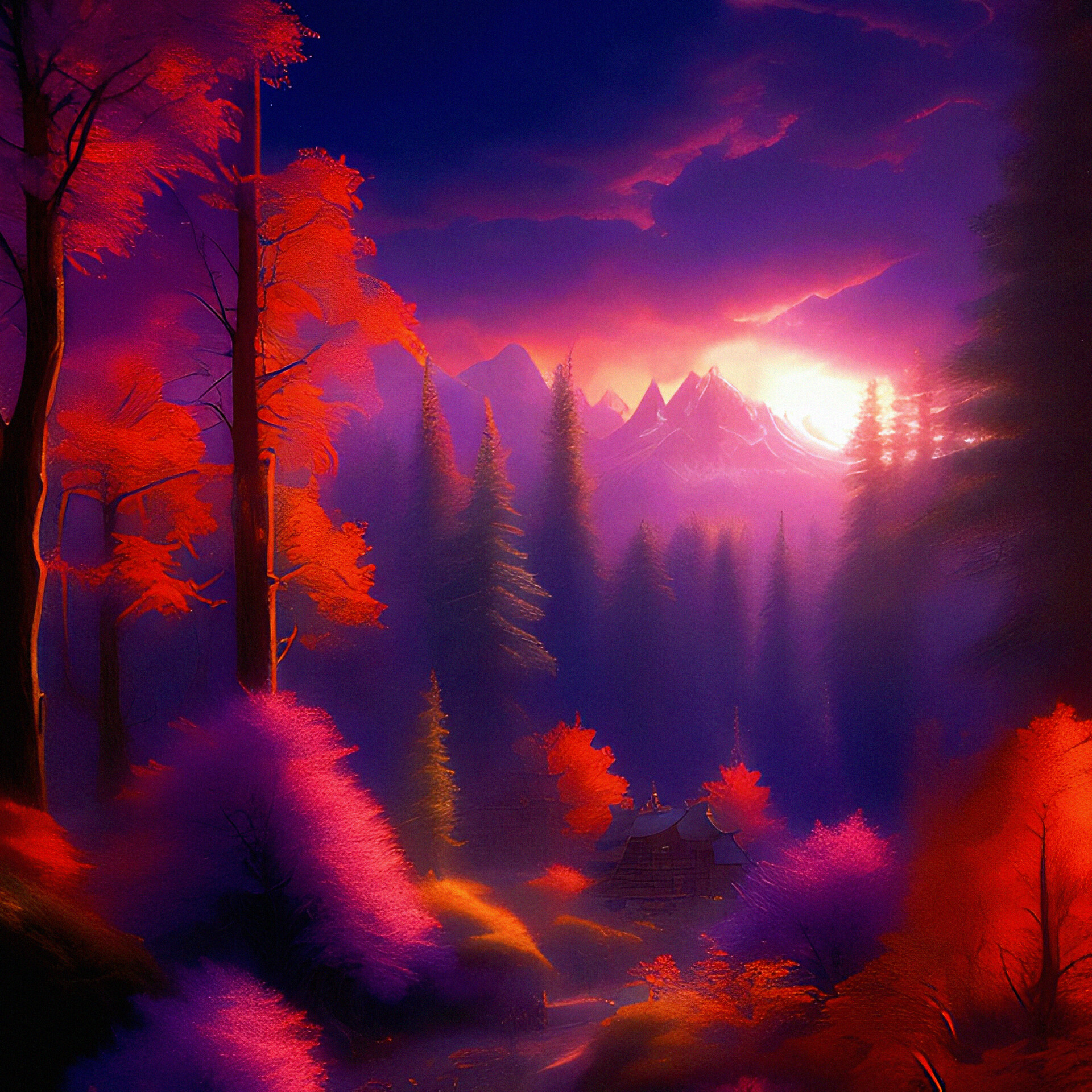 ArtStation - Forest bathed in purple and orange light