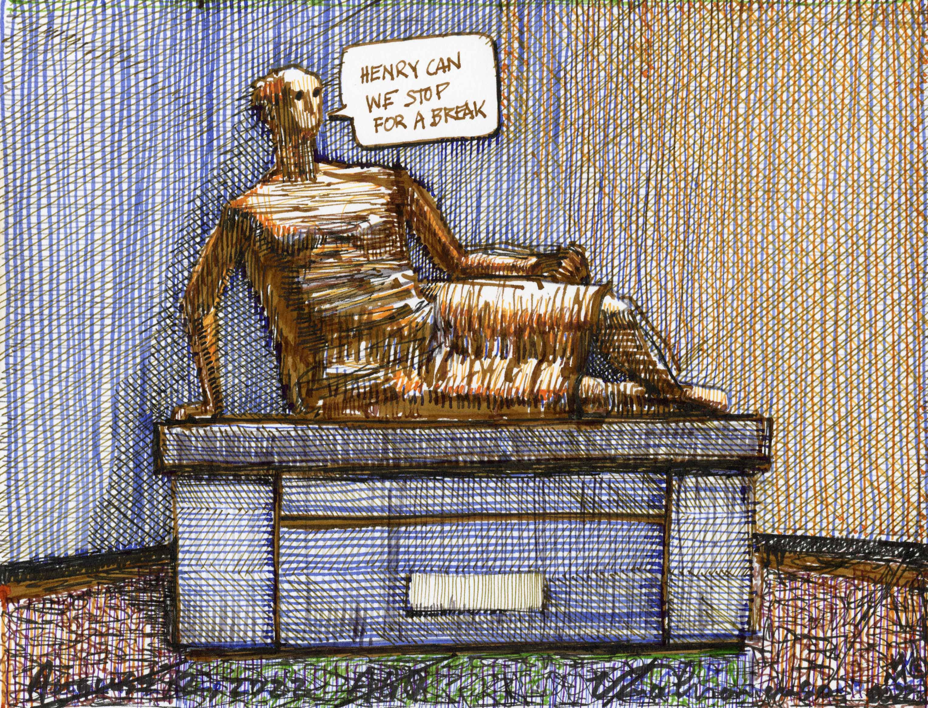 AGO, HENRY MOORE, 8.5X11 Inches, pen and ink  on archival paper, 2022.