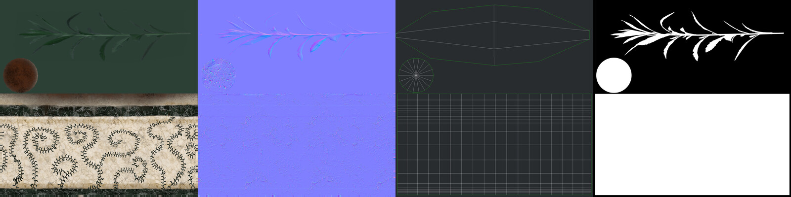 Texture Set: Albedo Plant 2, Normal Plant 2, UVs, Plant 2 Alpha