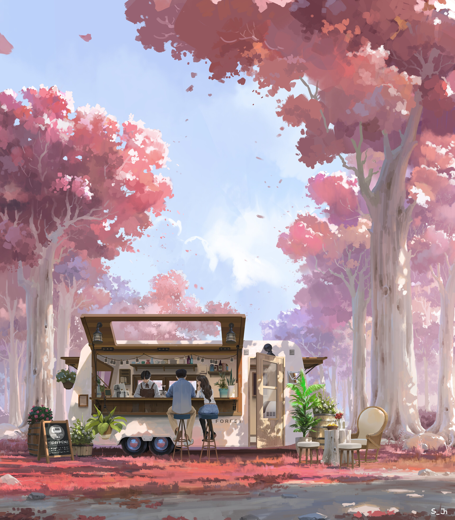 ArtStation cherry blossom cafe
