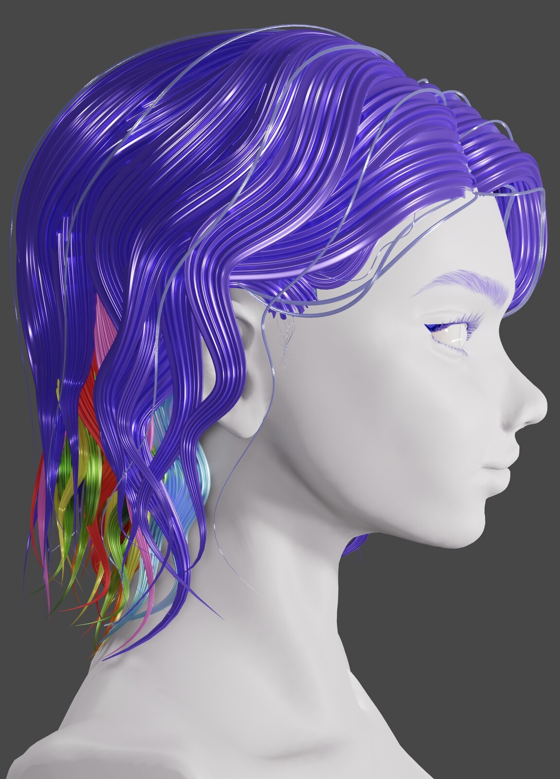 Colorful wavy hairstyle from the front