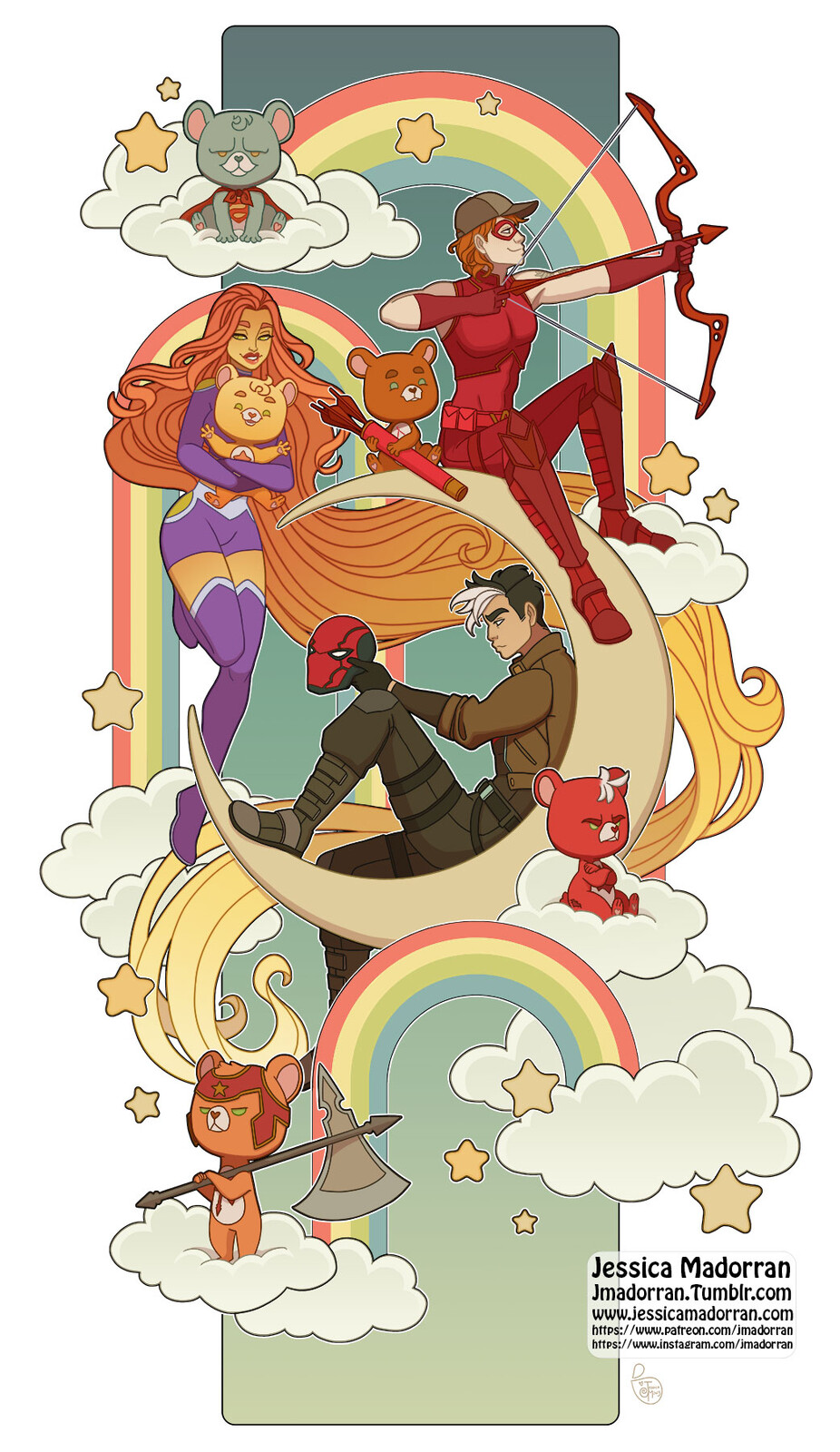 Red Hood and the Outlaws Meet their Care Bears Counterparts Illustration