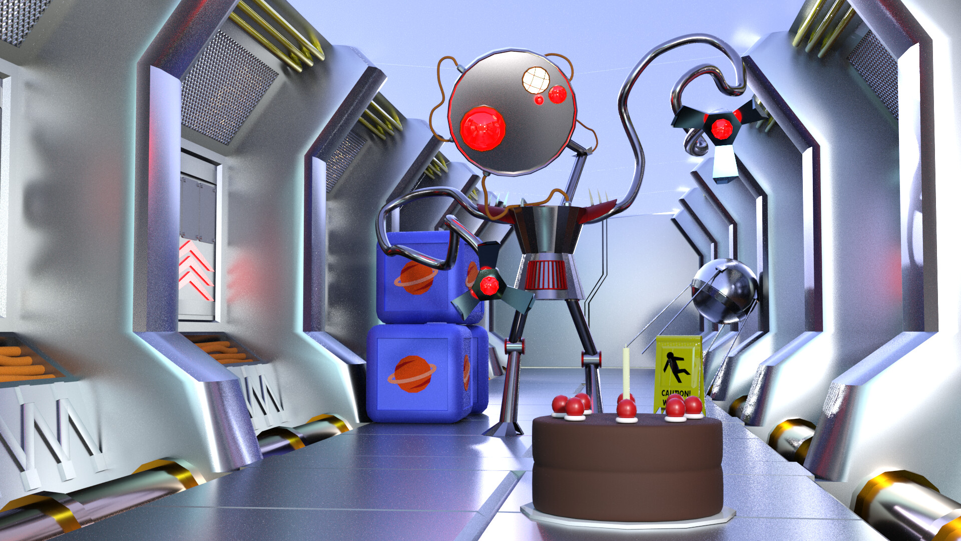 ArtStation Long arm bot in scifi corridor