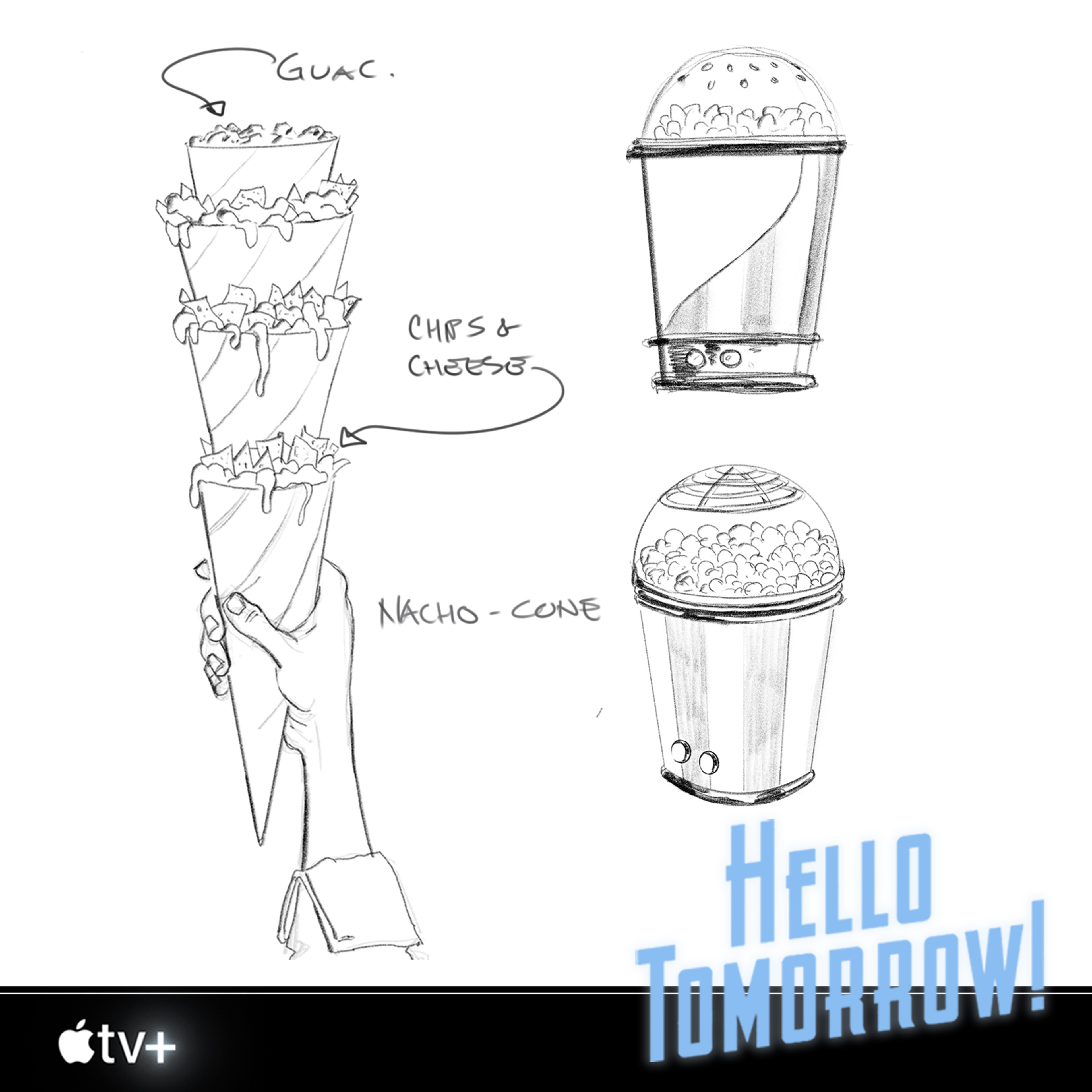 A few quick fun ones - the Nacho Cone and self-popping popcorn - made for Propmaster Eric Cheripka on Apple TV’s Hello Tomorrow! Herb holding that huge cone, all smug, always makes me laugh. 