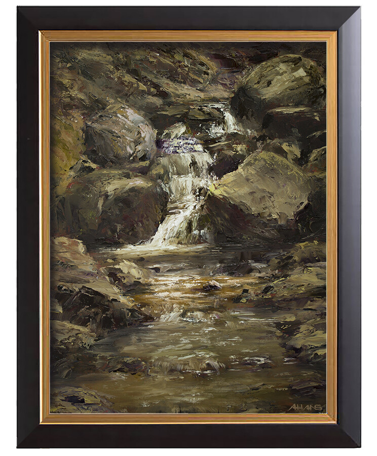 Waterfall II - for sale 11.8x15.7"  This one is for sale for € 470,-.  This is with a frame and shipping included.  It's painted on canvas on panel, is signed and varnished and is a unique item. It comes with a frame ready to be hanged