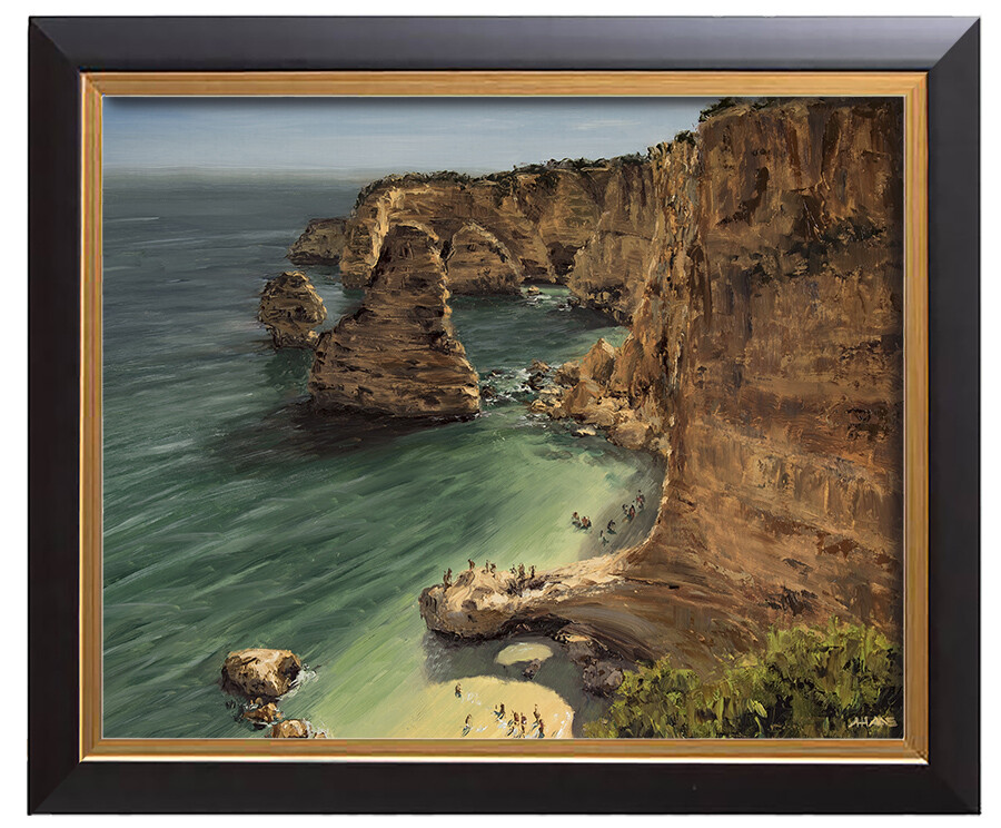 Praia da Marinha -for sale 15.7x19.6" (40x50cm) This one is for sale for €550,-. This is with a frame and shipping included. It's painted on canvas on panel, is signed and varnished and is a unique item. It comes with a frame ready to be hanged