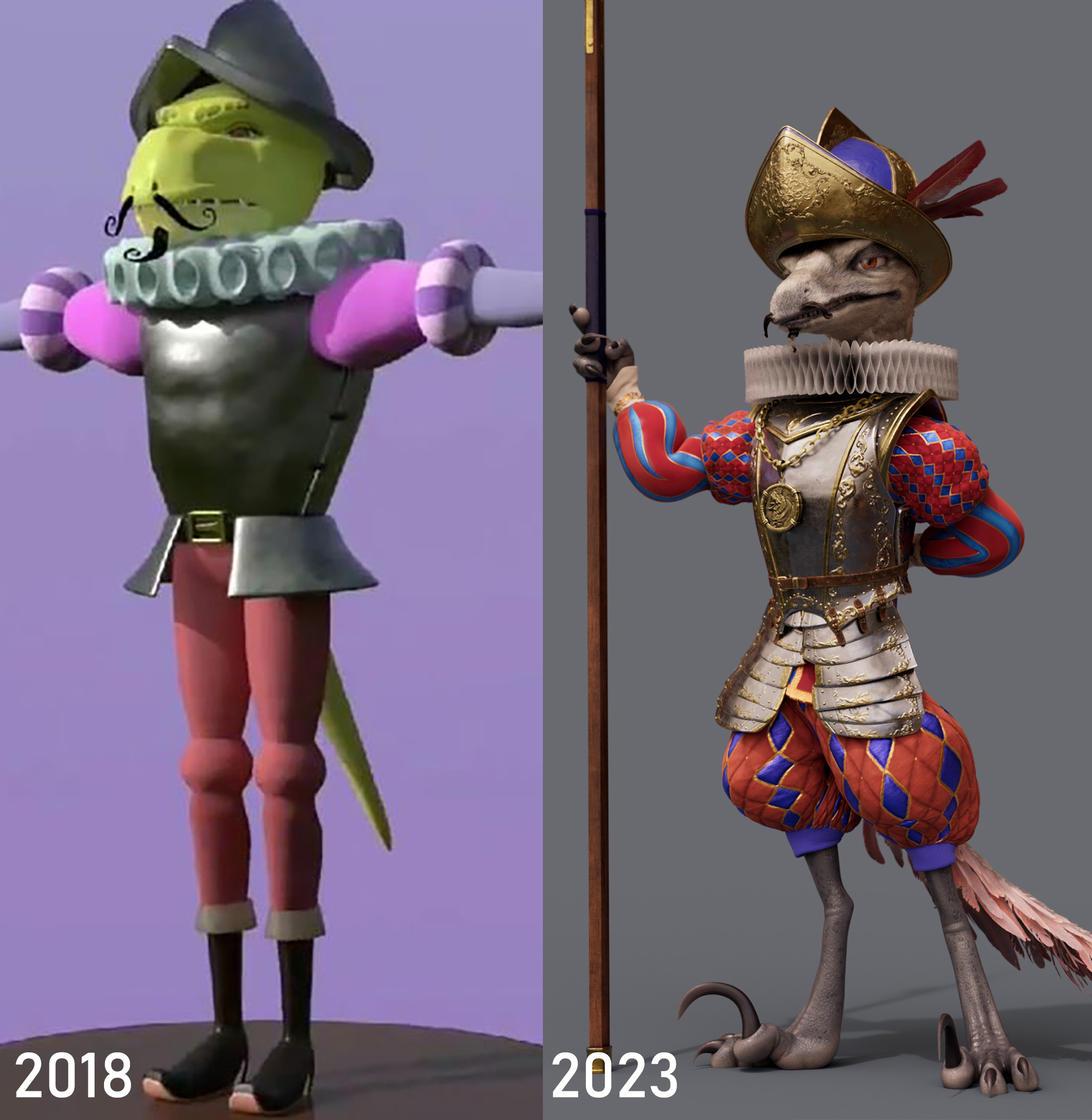 Comparison of the newest and oldest versions of the character concept