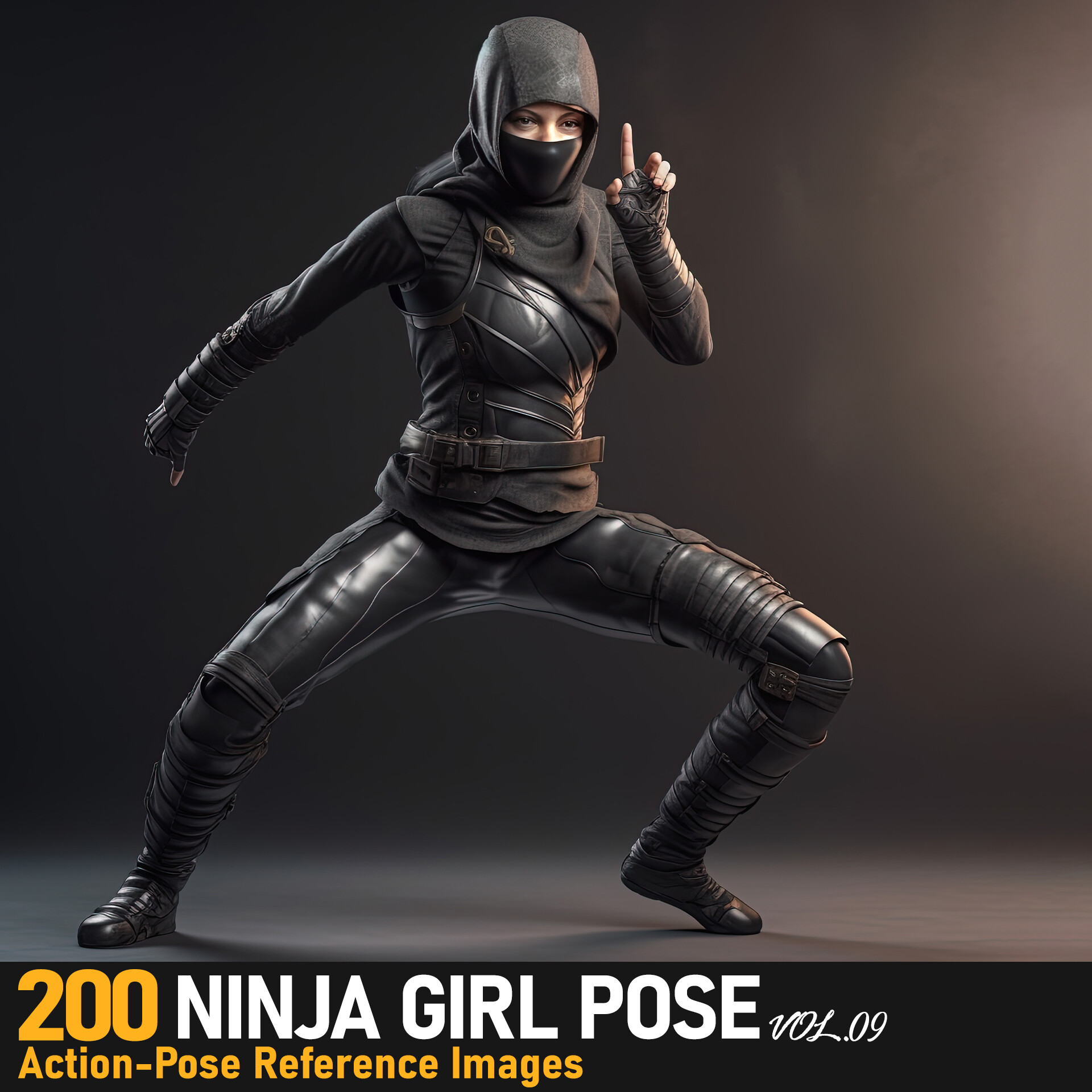 a female ninja holding a sword with both hands