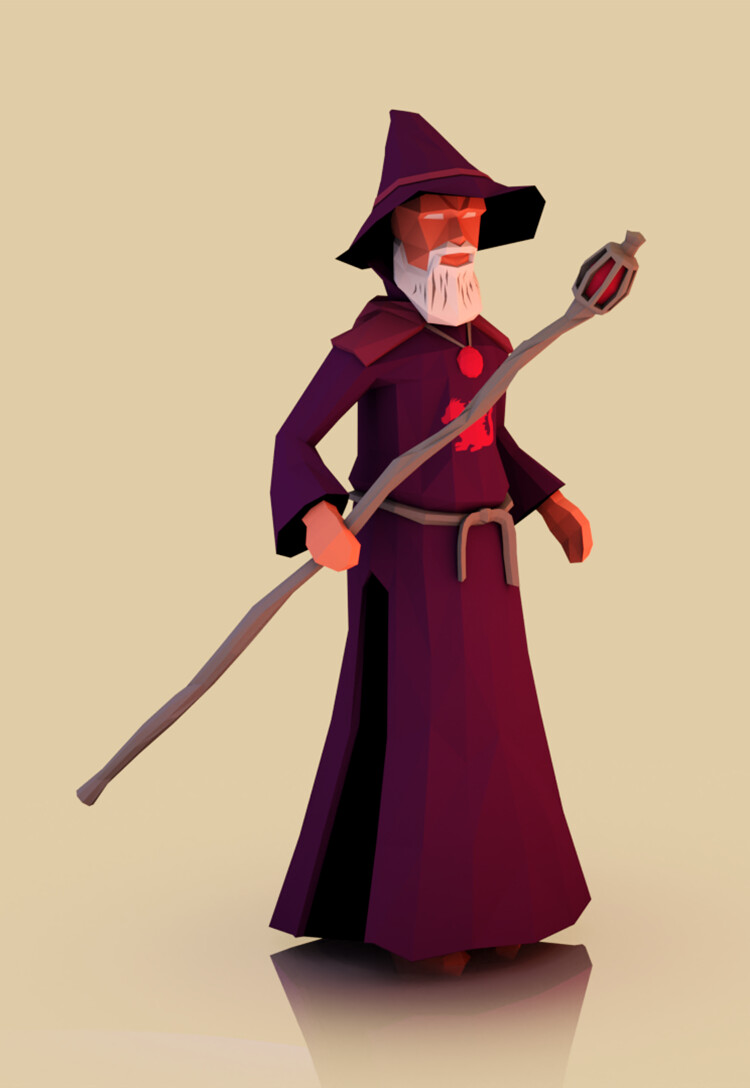 Low poly wizard front.