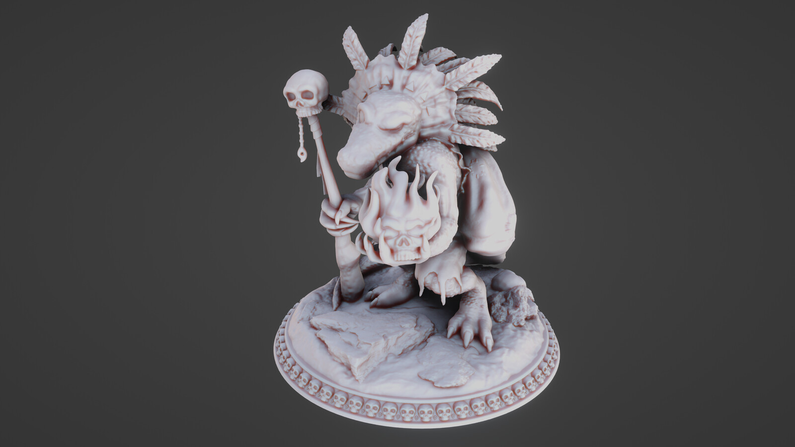Front View of 3D Sculpted Gator Man Sorcerer.