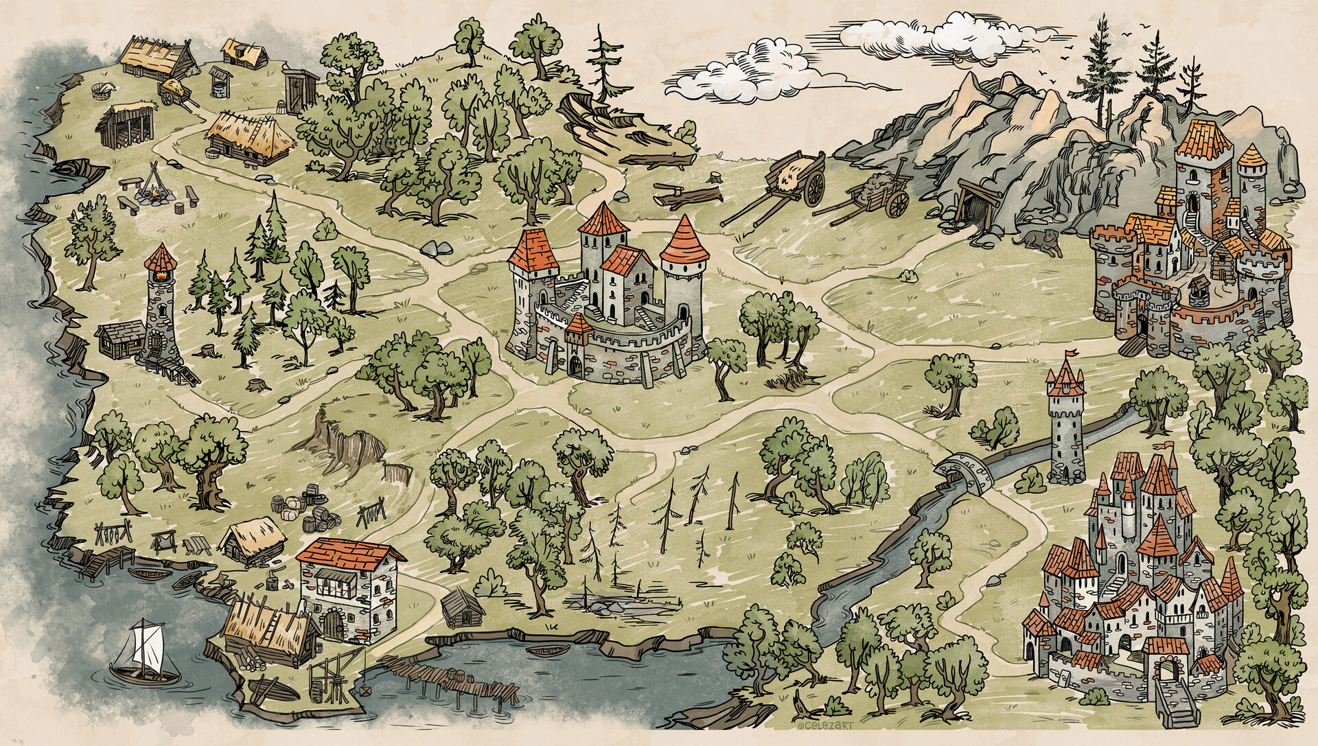 ArtStation Medieval Style Map For Indie Game artstation-medieval-style-map-for-indie-game