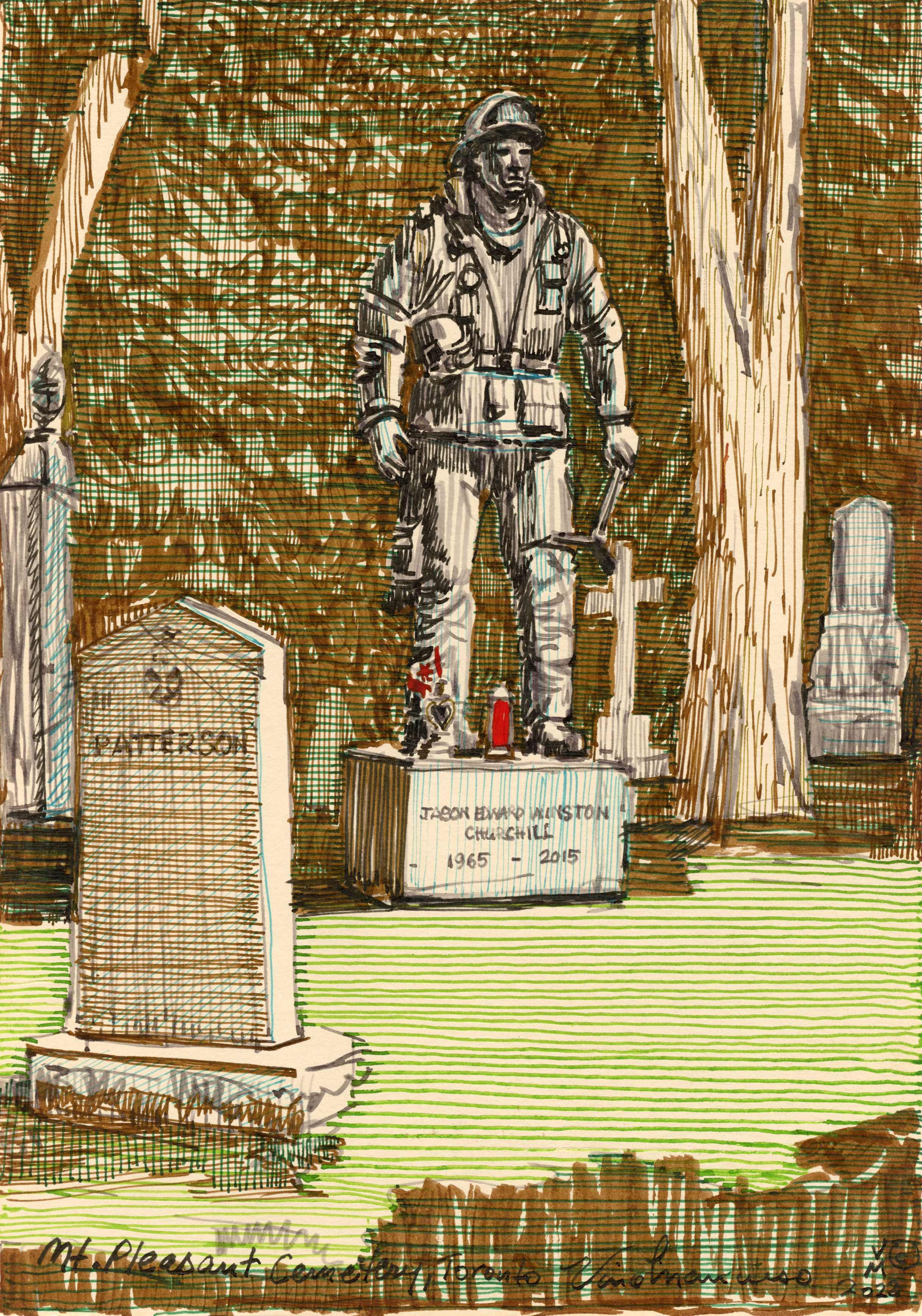 ON LOCATION, 11X8.5 Inches, pen and ink on archival paper, 2022.