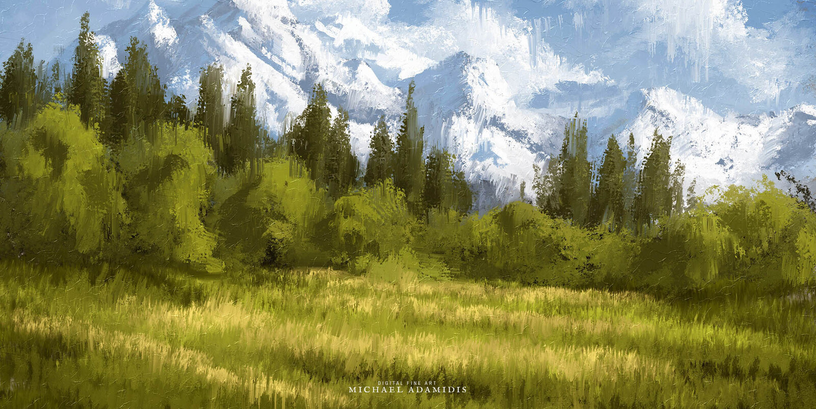 Digital Art - Vivid Scenery/Landscape Painting - Mountains