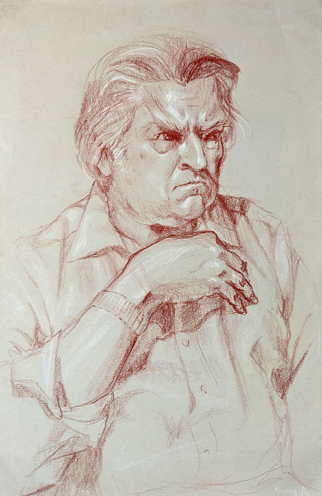 Head and hand drawing demo- conte