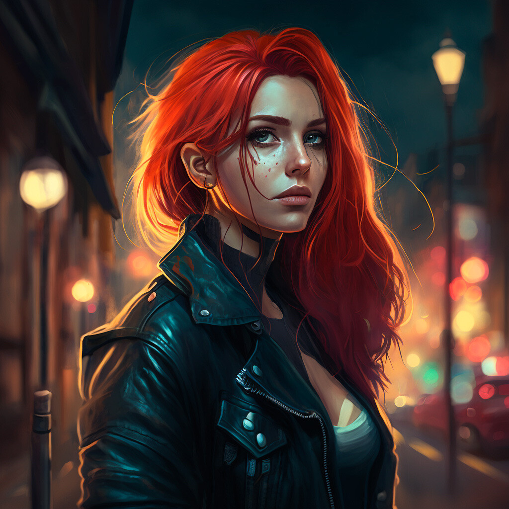 ArtStation - Red hair girl in the night city
