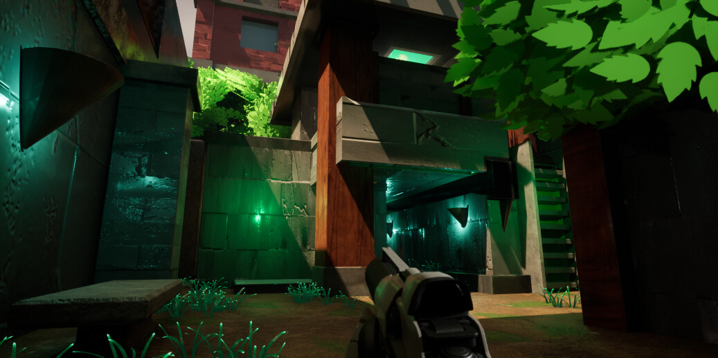 Left most exit of defender spawn facing the defender rising platform and balcony platform