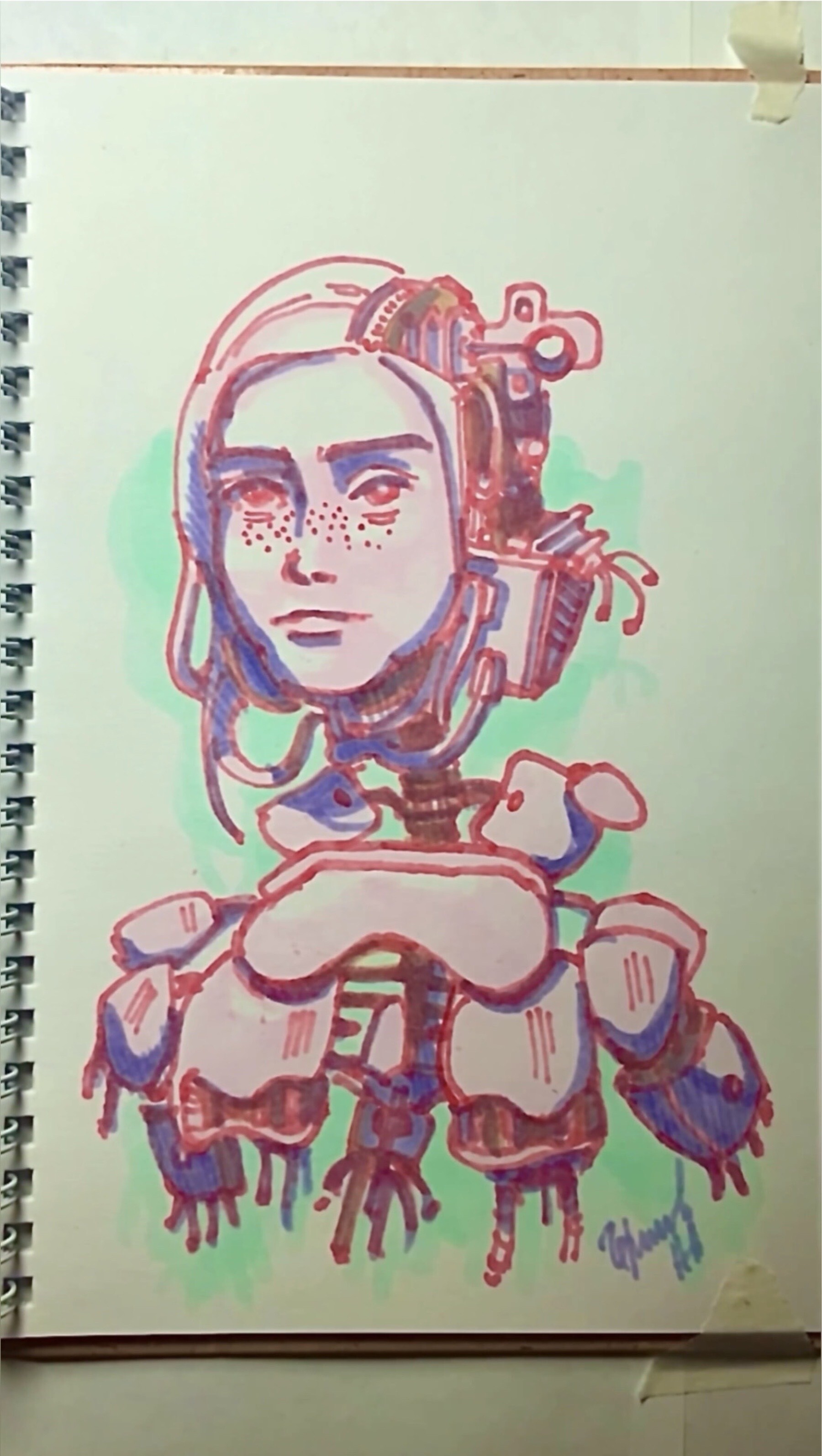 ArtStation - Sketchbook page, anime girl, biotech