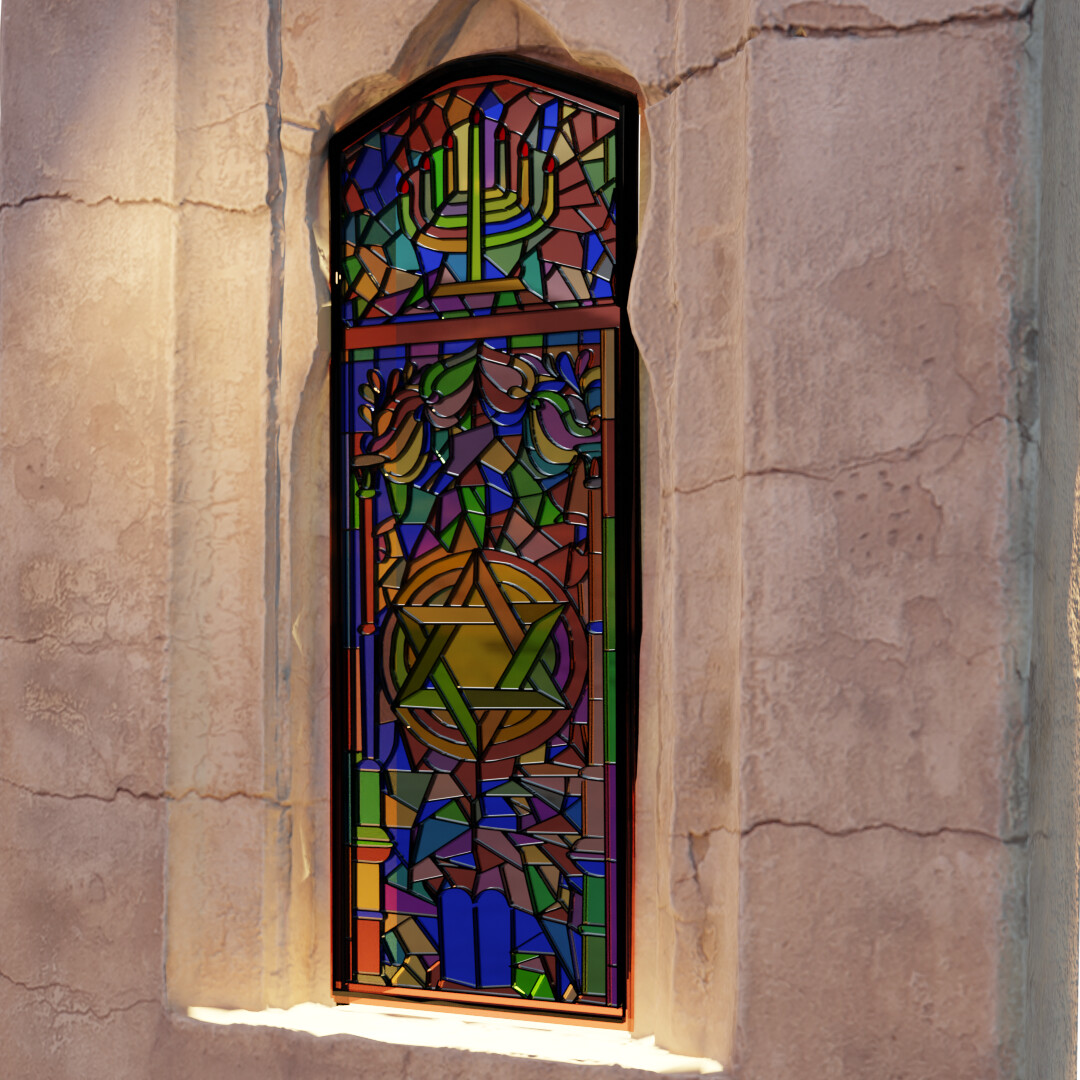 ArtStation Jewish stained glass window for synagogue environment