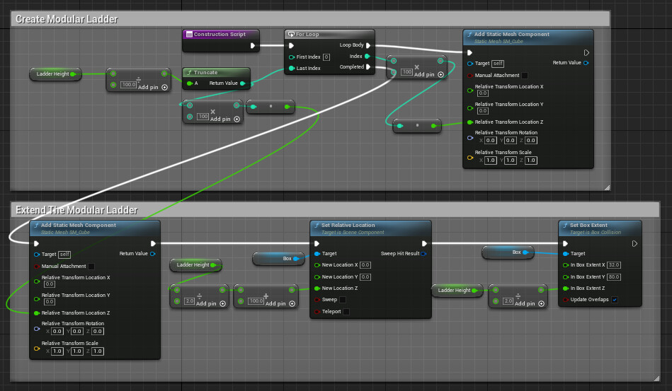 Ladder Blueprint 2: Tiles ladder meshes to create a scaleable asset