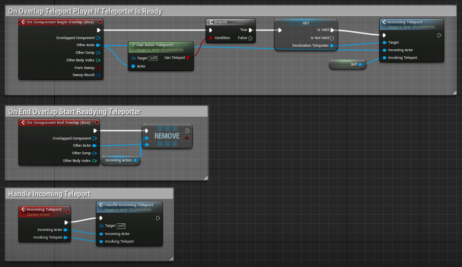 Teleporter Blueprint 2: Checks player and teleporter collision to prepare to teleport the player
