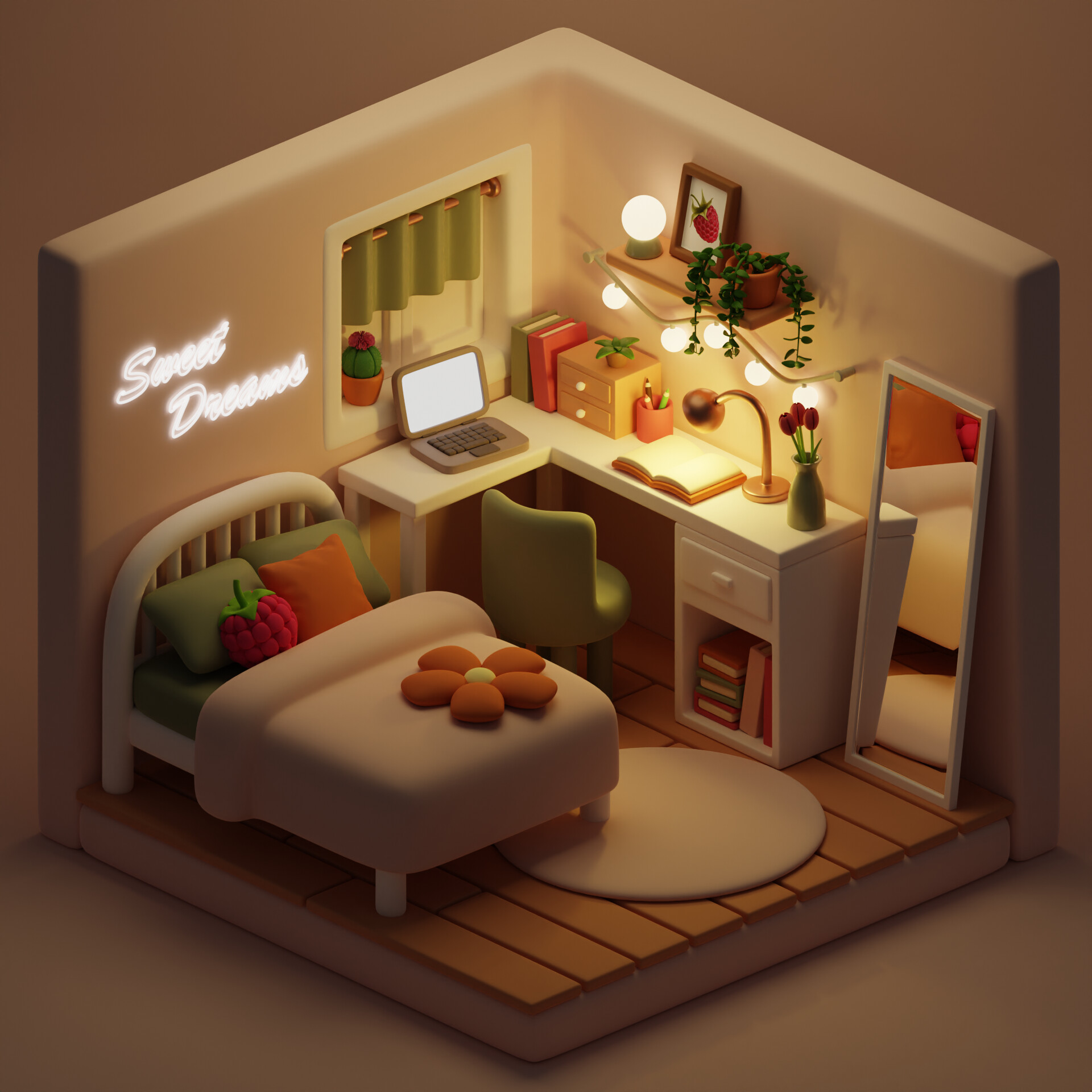ArtStation - Isometric Bedroom: Daytime/Nighttime Scene