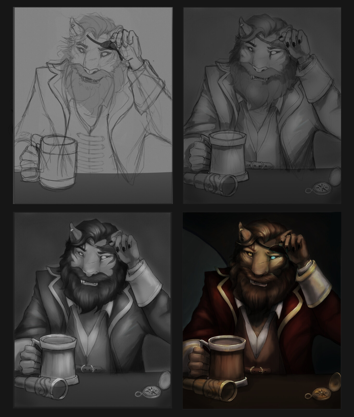 Step by step process of how the portrait progressed