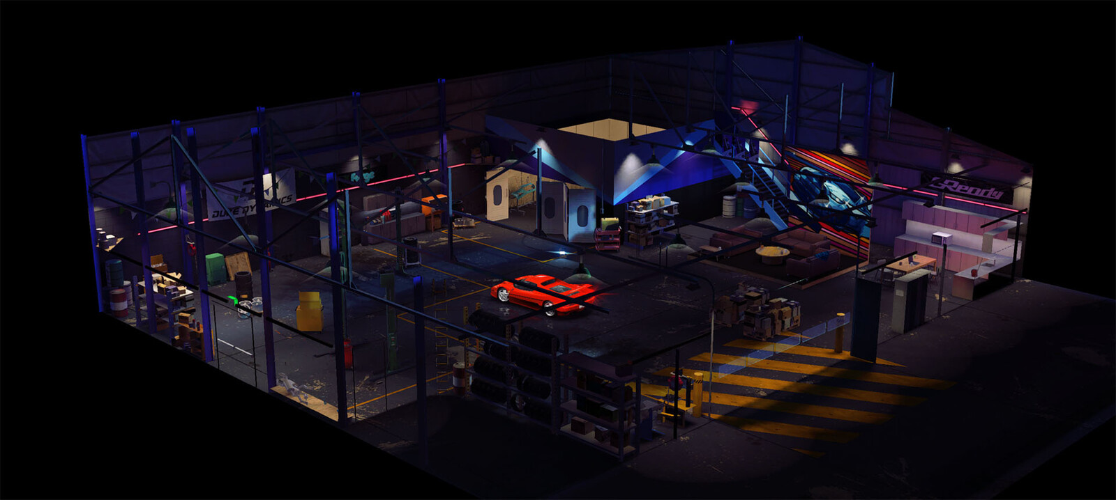 An outside view of the scene, I like these shots, they remind me of 90's adventure games.