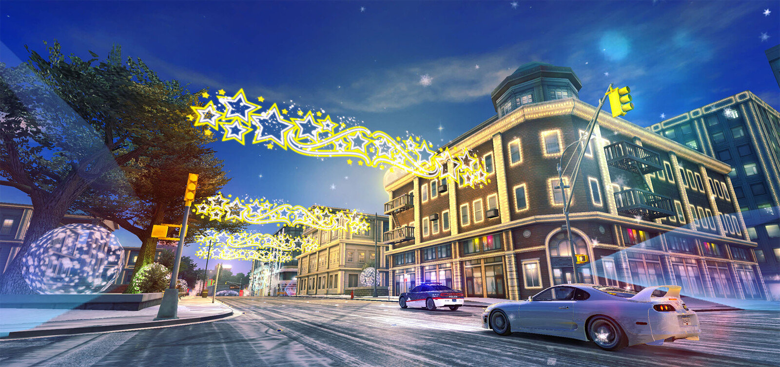 This feels very warm and jolly and full of life to me. I also created those fairy light spheres on the left.