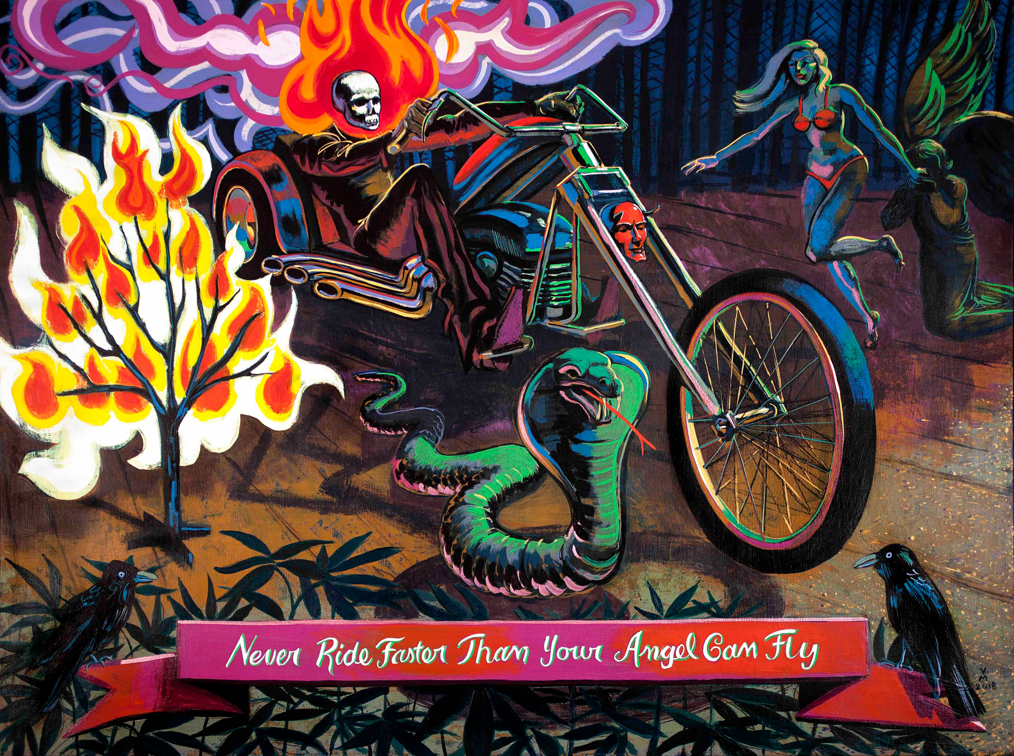 THE RIDERS RULE, 34X40 inches, acrylic on wood panel, 2019.