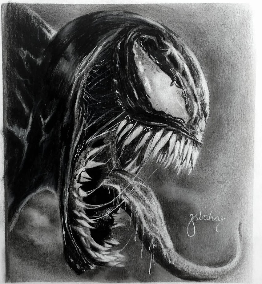 ArtStation - Venom Marvel graphite , charcoal drawing A4