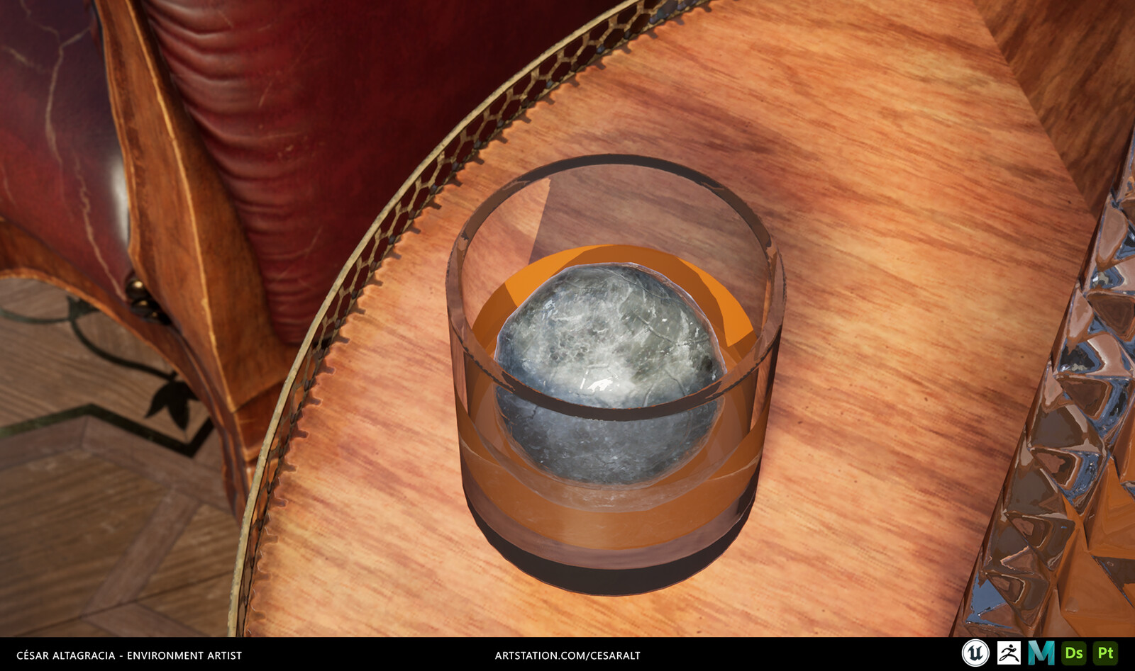 A closer view of the ice ball material. Created with Substance (Albedo) and Unreal (Everything else).