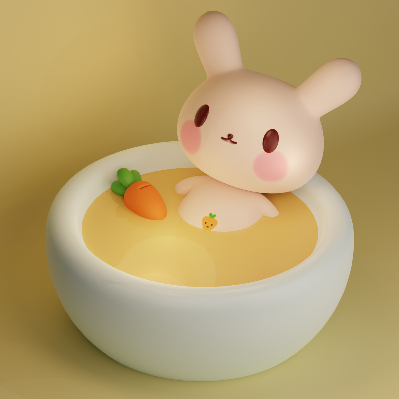 Bunny enjoying bathing in carrot soup - 3D Character Design