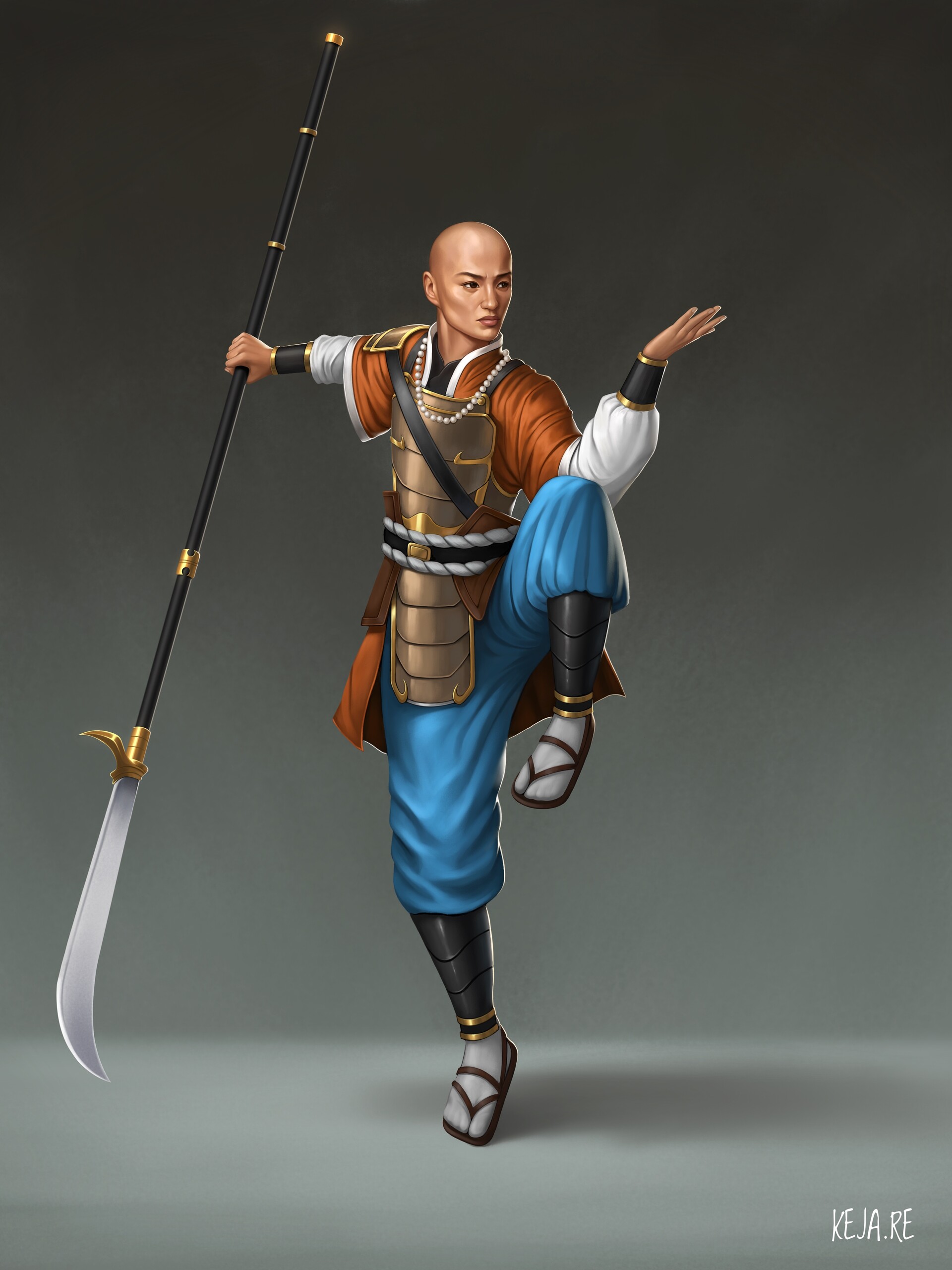 Photo of Shaolin warrior monk with a broad sword