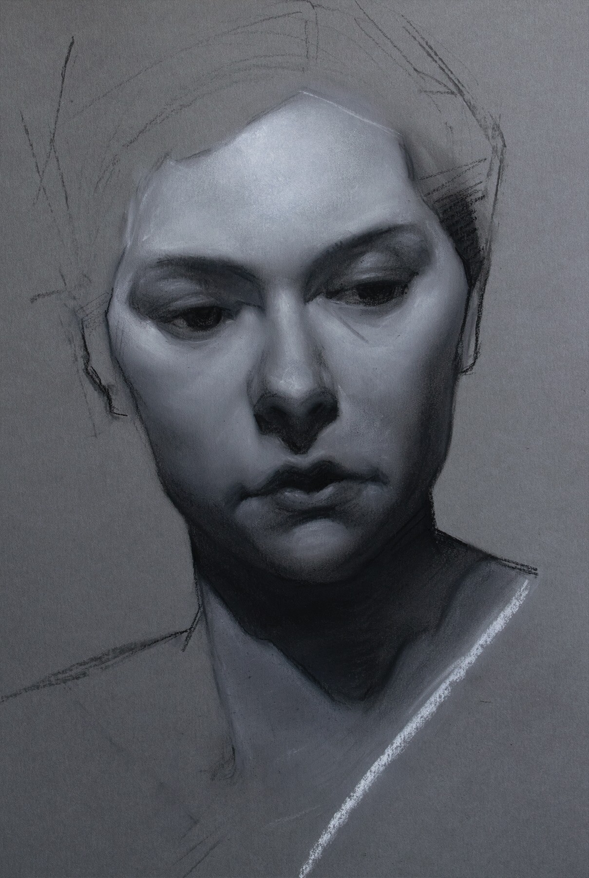 ArtStation Charcoal and white chalk on grey paper. Study