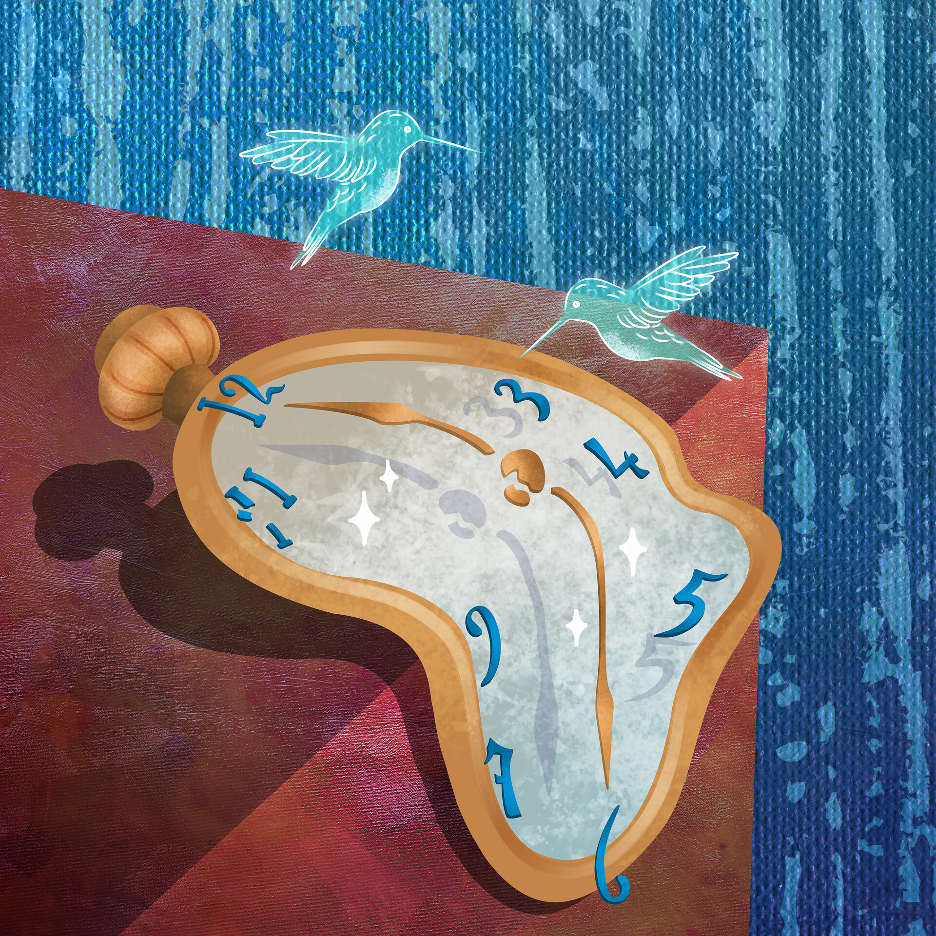 Christina Christidou Fairytale Dali Melting Clock and Hummingbirds