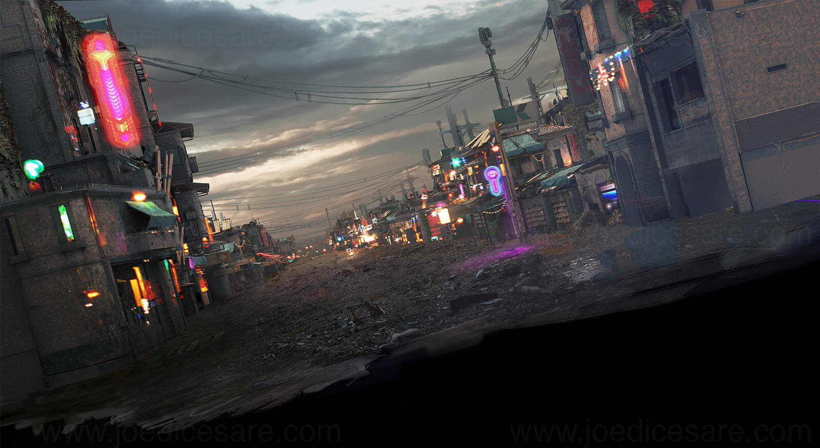 Final Matte Painting - I created several layers for the lights and neon signs so they could be animated in the final comp.