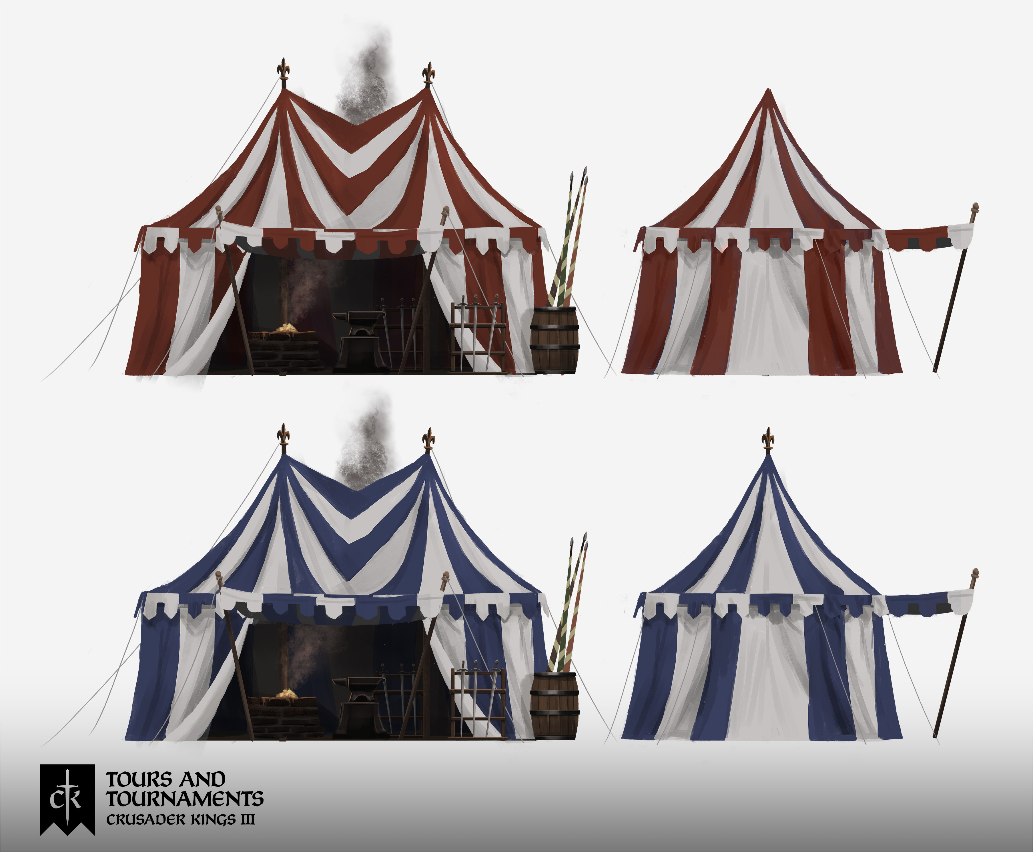 Red and blue tents