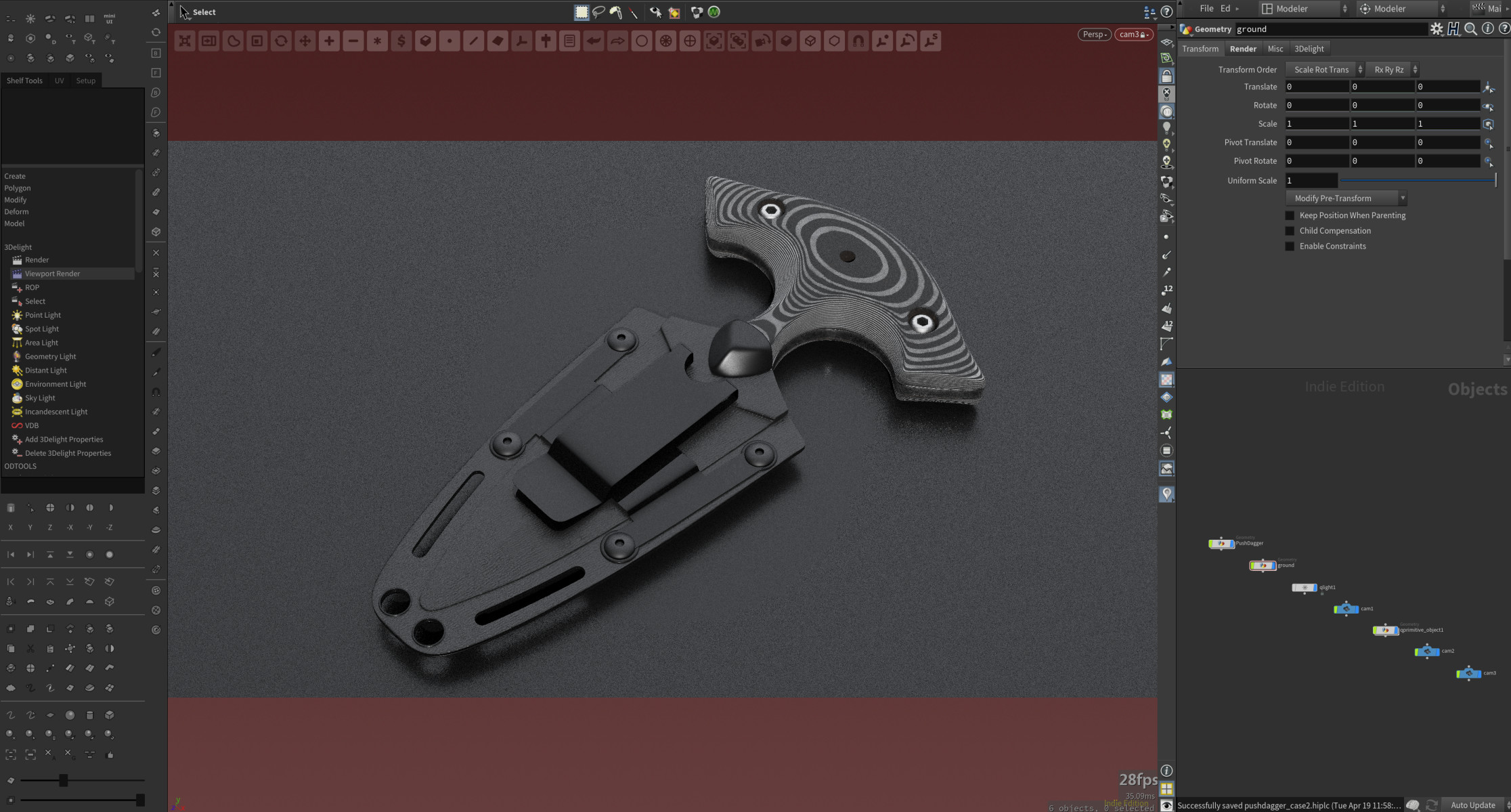Push Dagger's Case: 3Delight rendering