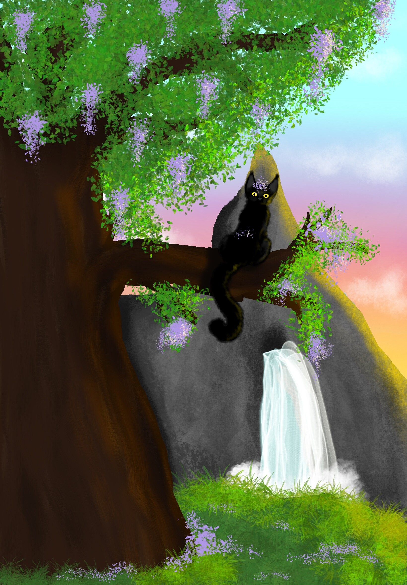 artstation-digital-art-practice-cat-in-tree