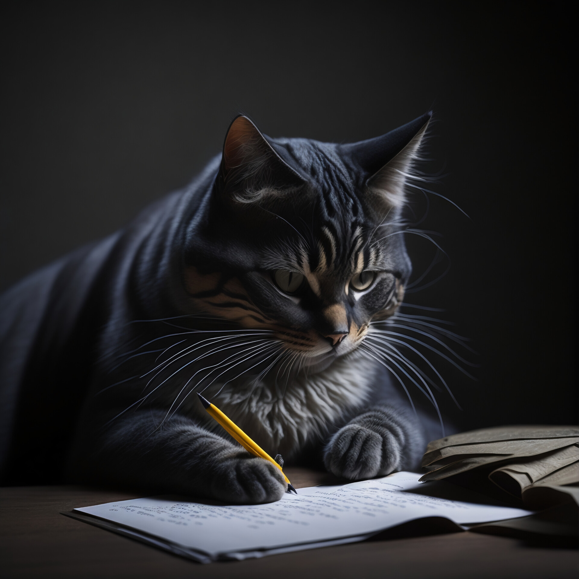 Artstation a cat writing on a paper