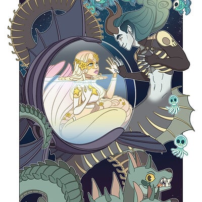 Jessica madorran patreon may 2023 twisted persephone and hades mermaids illustration artstation