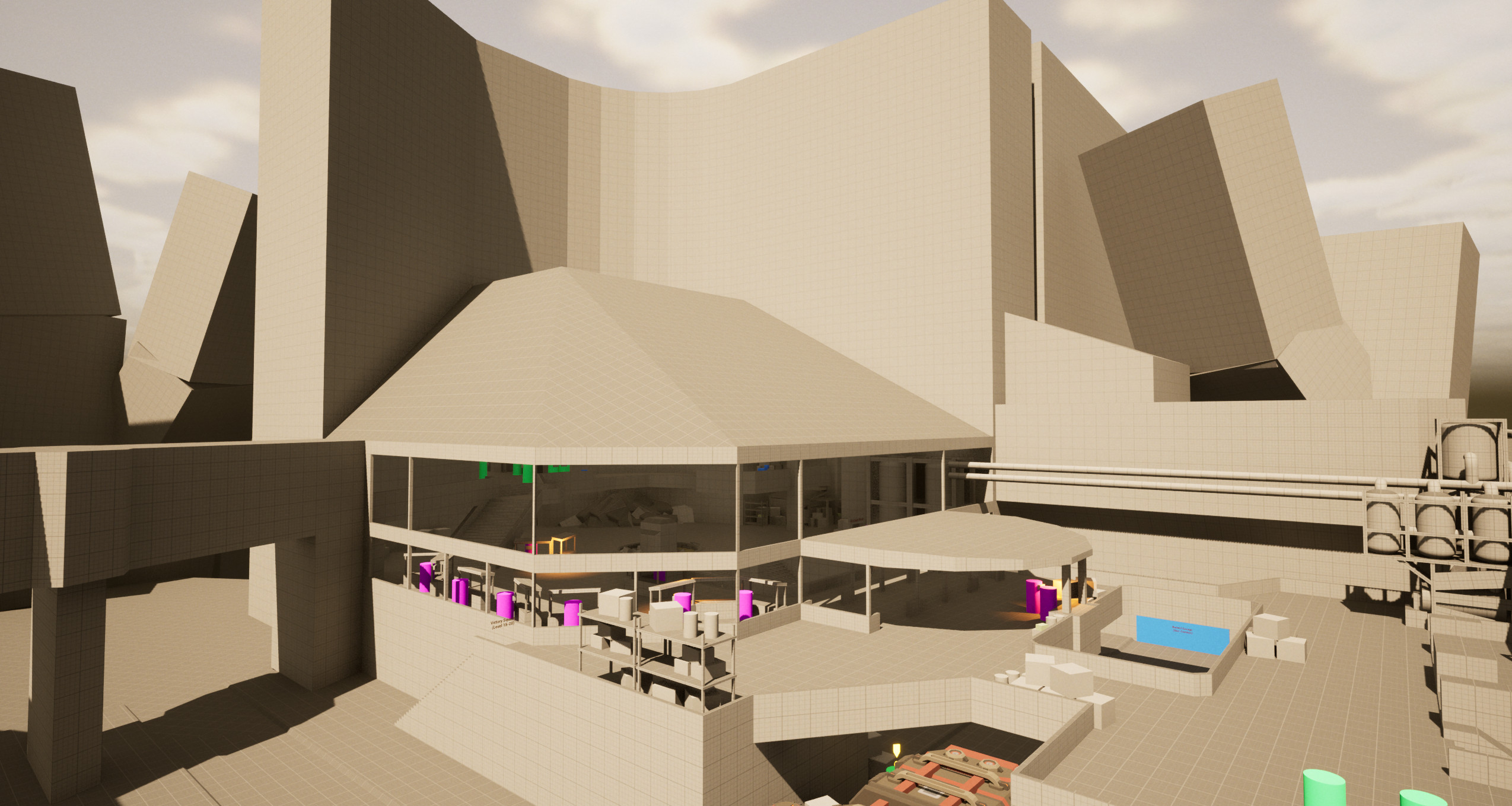 An exterior shot of the atrium lobby and larger hotel structure.