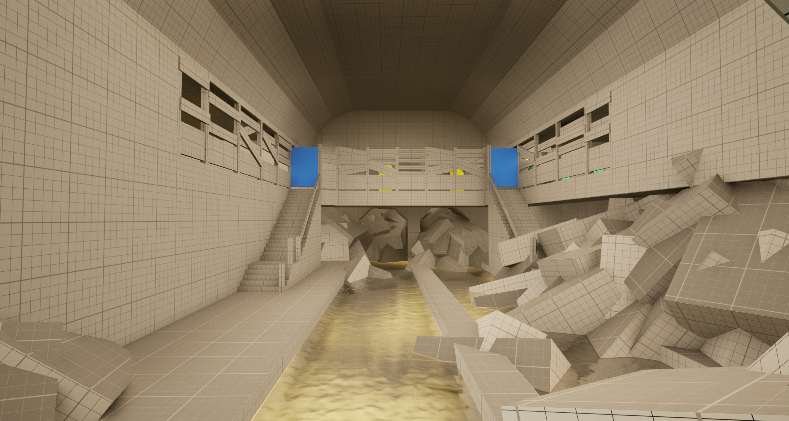The subway tunnel where the player begins. This is the view the player gets as the level begins.