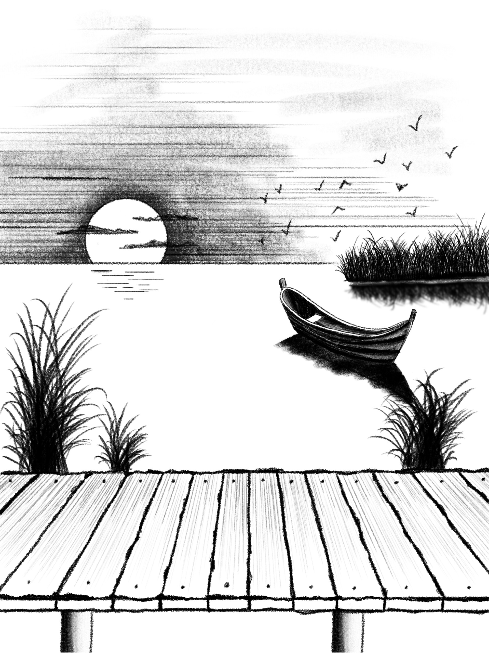 Sunset Drawing Black And White
