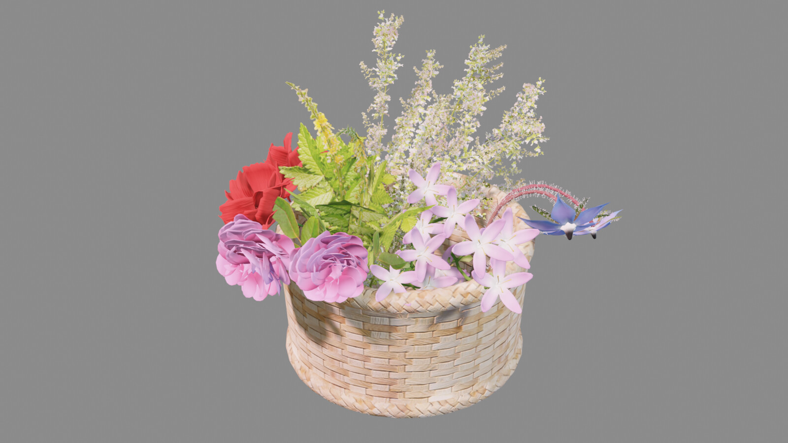 Render of the basket of herbs and flowers.